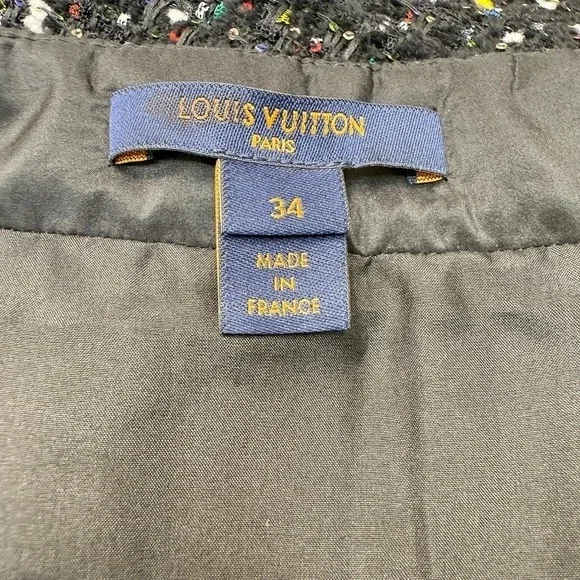 Louis Vuitton Tweed Skirt Rhinestone Size XS Retro 90s Luxury Statement Sparkle